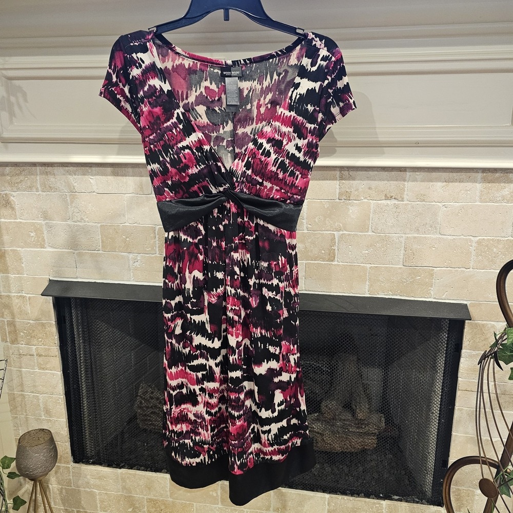 BISOU BISOU MICHELE BOHBOT SIZE 8 DRESS PINK & BLACK TIE BACK
